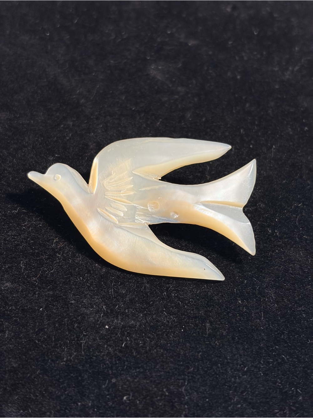 Vintage Carved Mother of Pearl Soaring Dove Brooch By Bethlehem